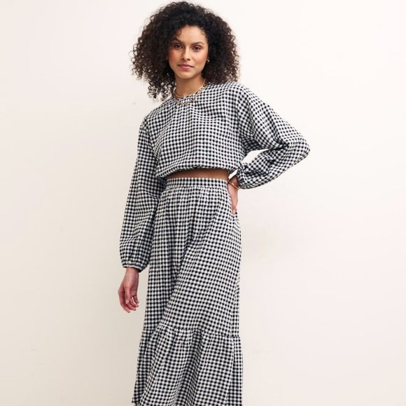 NWT Nobody's Child Black Gingham Midi Skirt (Matching Top Available) - Picture 2 of 7
